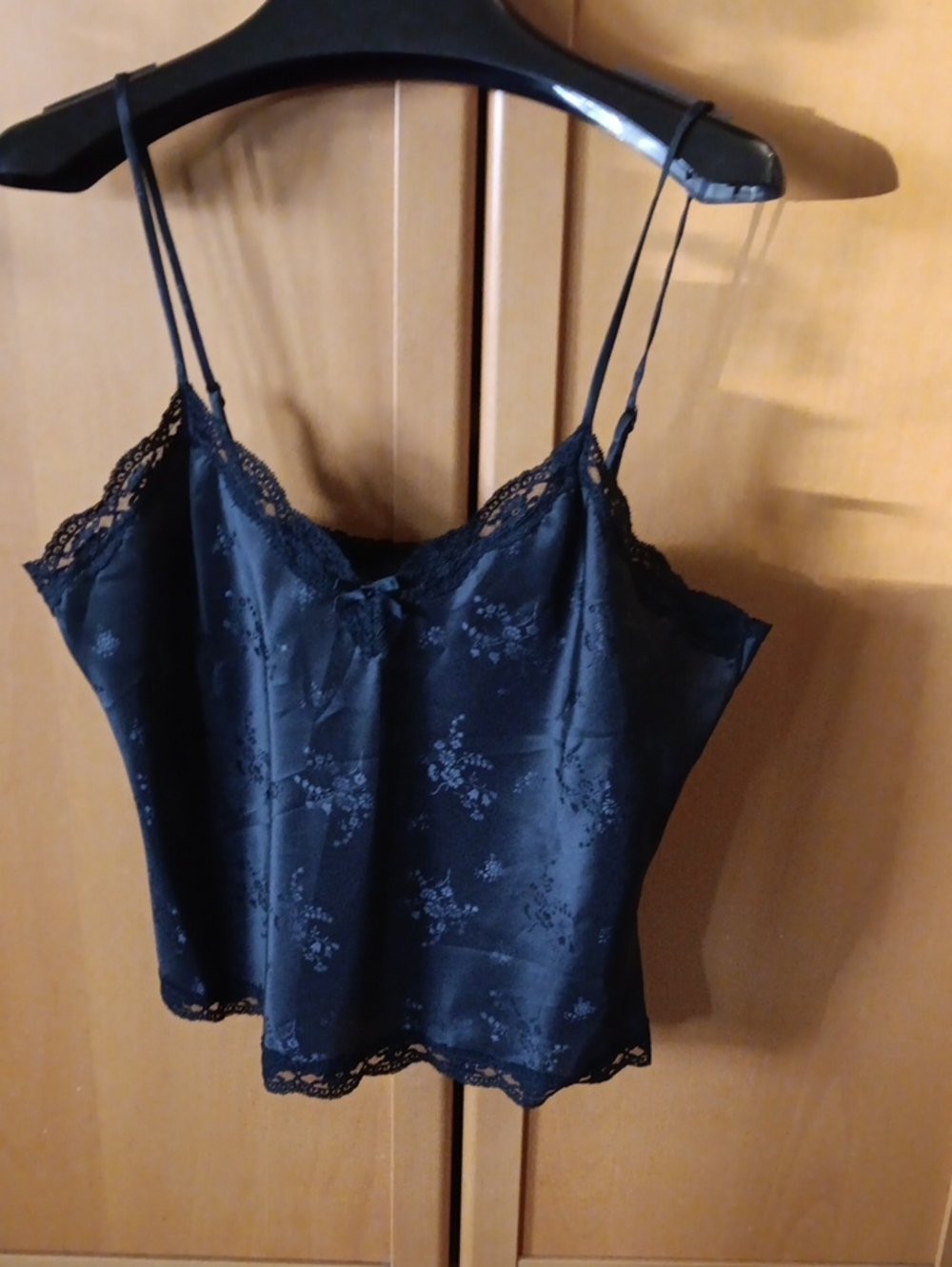 Women's Black Lace-Trim Satin Cami